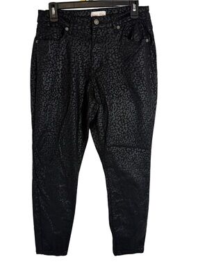 3/$20 Copper Flash Skinny Leopard Print Black Cropped Pants Size 12